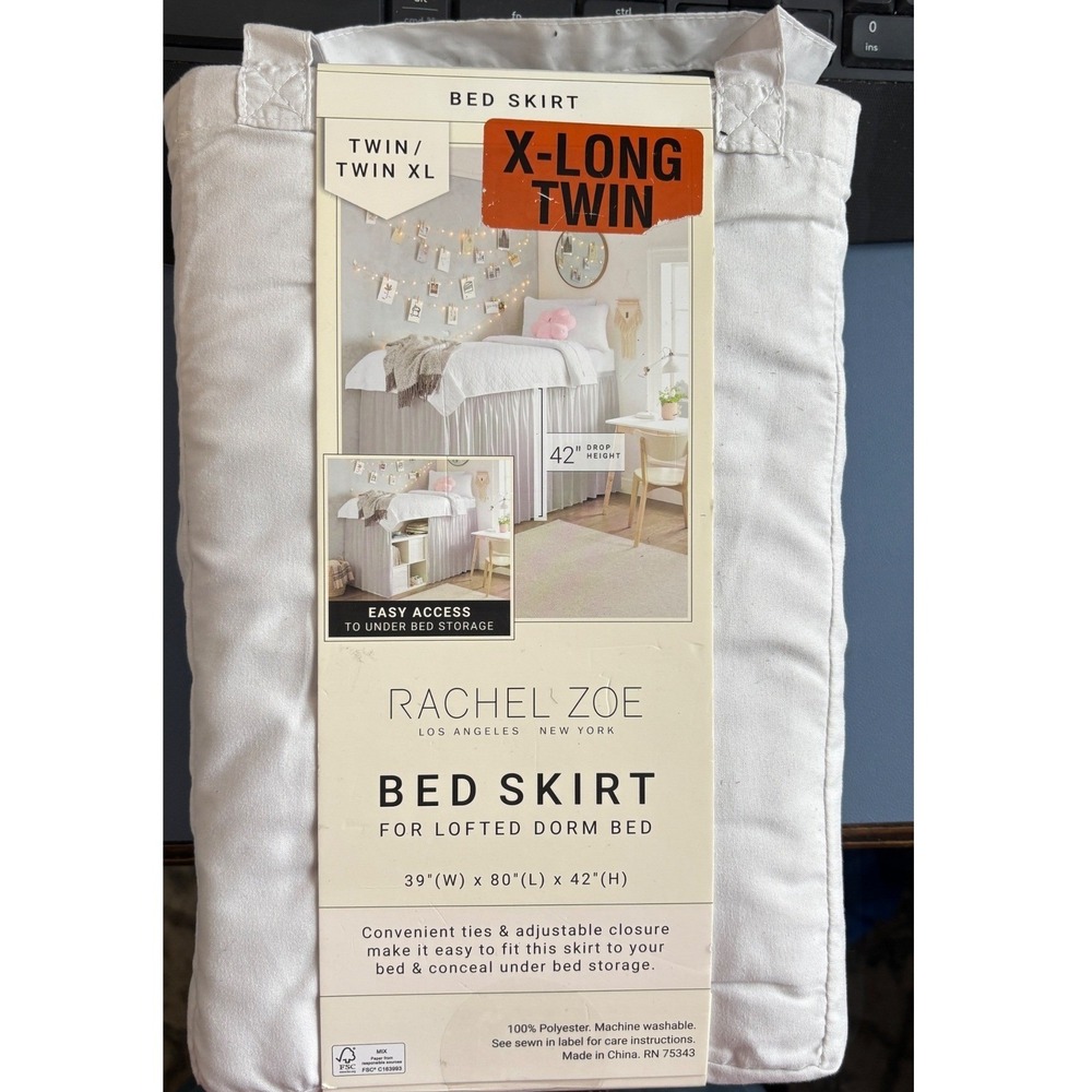 Rachel Zoe Twin Twin XL Bed Skirt 42 Inch Drop for Lofted Dorm Bed White NEW